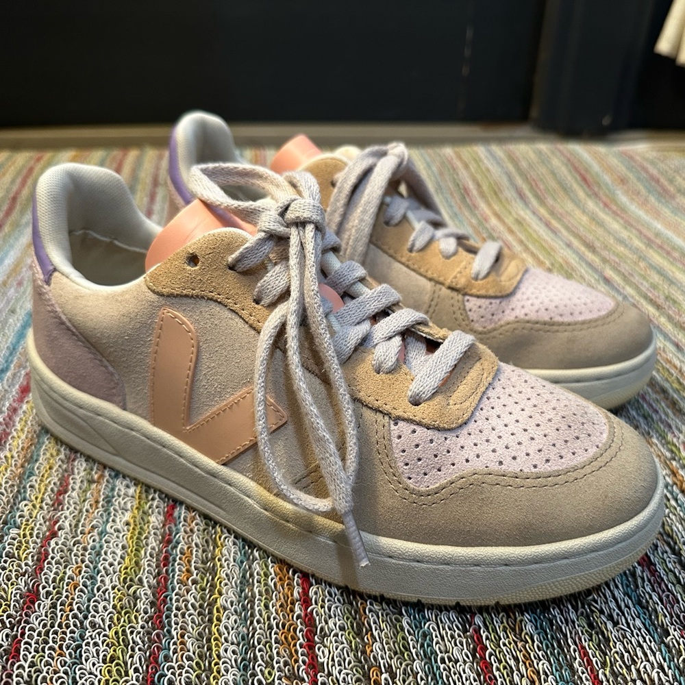 Veja EXCELLENT V-10 suede multico peach sneakers - pink/lavender/tan/butter -6 - Picture 3 of 16